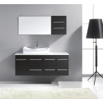 Ceanna 55" Single Bath Vanity in Espresso with White Engineered Stone Top and Square Sink and Matching Mirror