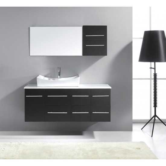 Ceanna 55" Single Bath Vanity in Espresso with White Engineered Stone Top and Square Sink and Matching Mirror