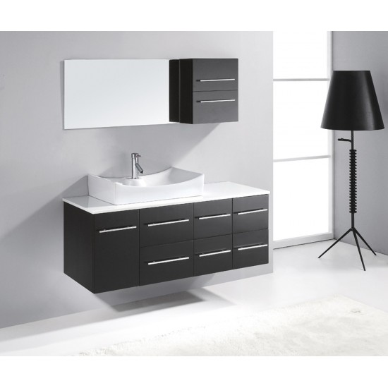 Ceanna 55" Single Bath Vanity in Espresso with White Engineered Stone Top and Square Sink and Matching Mirror