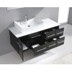 Ceanna 55" Single Bath Vanity in Espresso with White Engineered Stone Top and Square Sink and Matching Mirror