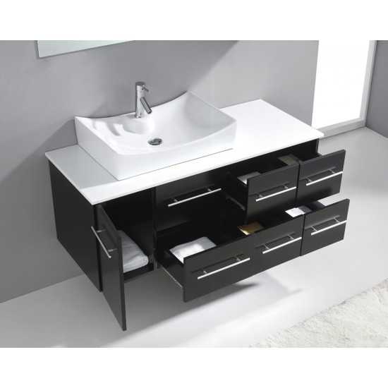 Ceanna 55" Single Bath Vanity in Espresso with White Engineered Stone Top and Square Sink and Matching Mirror