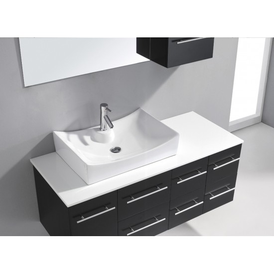 Ceanna 55" Single Bath Vanity in Espresso with White Engineered Stone Top and Square Sink and Matching Mirror