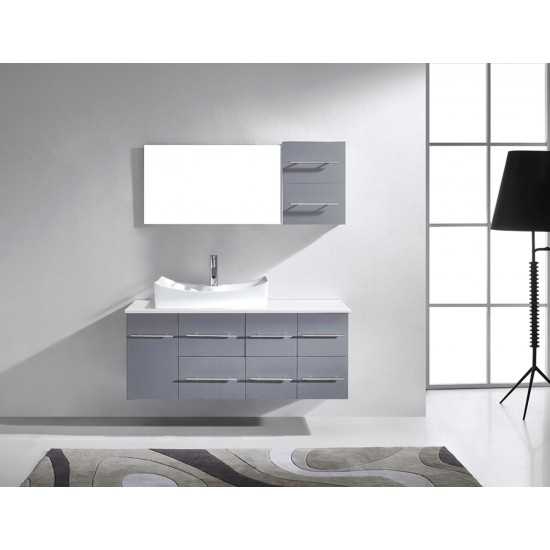 Ceanna 55" Single Bath Vanity in Gray with White Engineered Stone Top and Square Sink and Matching Mirror