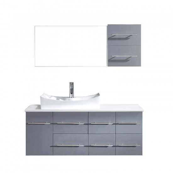 Ceanna 55" Single Bath Vanity in Gray with White Engineered Stone Top and Square Sink and Matching Mirror