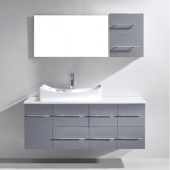 Ceanna 55" Single Bath Vanity in Gray with White Engineered Stone Top and Square Sink and Matching Mirror