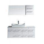 Ceanna 55" Single Bath Vanity in White with White Engineered Stone Top and Square Sink and Matching Mirror