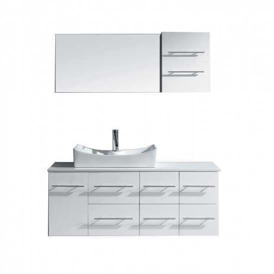 Ceanna 55" Single Bath Vanity in White with White Engineered Stone Top and Square Sink and Matching Mirror