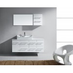 Ceanna 55" Single Bath Vanity in White with White Engineered Stone Top and Square Sink and Matching Mirror