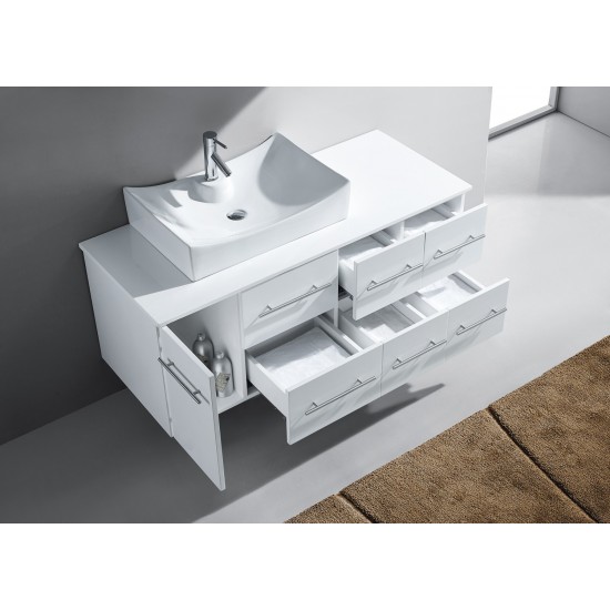 Ceanna 55" Single Bath Vanity in White with White Engineered Stone Top and Square Sink and Matching Mirror