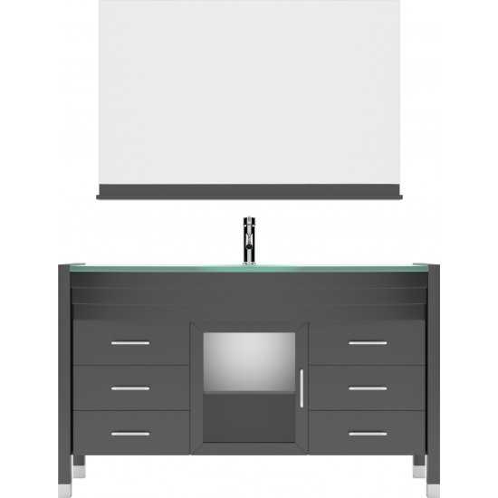 Ava 55" Single Bath Vanity in Espresso with Green Glass Top and Matching Mirror