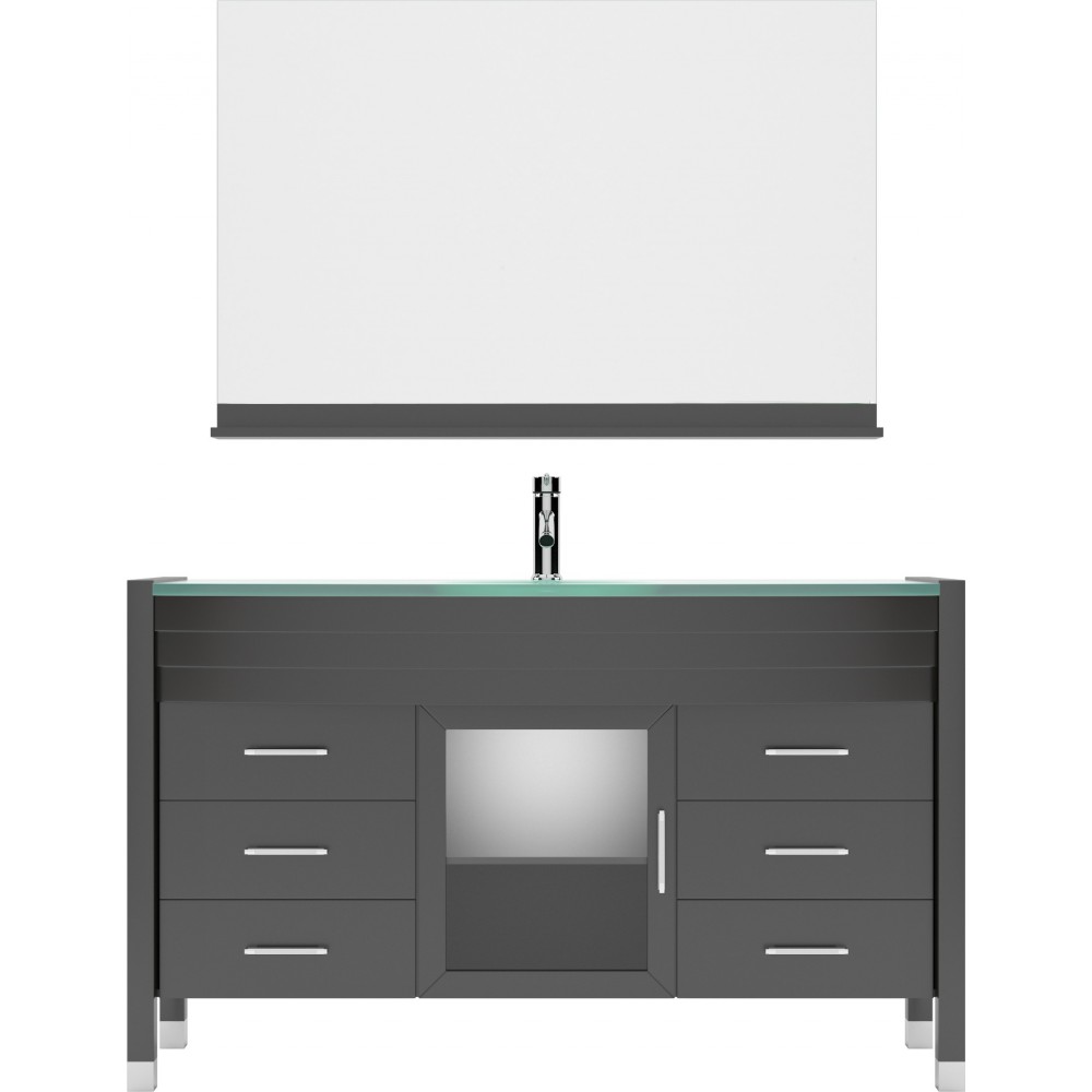 Ava 55" Single Bath Vanity in Espresso with Green Glass Top with Brushed Nickel Faucet and Matching Mirror