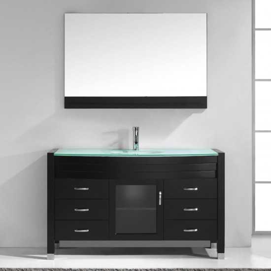 Ava 55" Single Bath Vanity in Espresso with Green Glass Top with Brushed Nickel Faucet and Matching Mirror