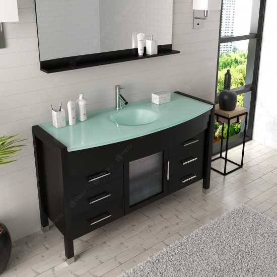 Ava 55" Single Bath Vanity in Espresso with Green Glass Top with Brushed Nickel Faucet and Matching Mirror