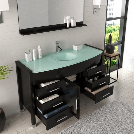 Ava 55" Single Bath Vanity in Espresso with Green Glass Top with Brushed Nickel Faucet and Matching Mirror