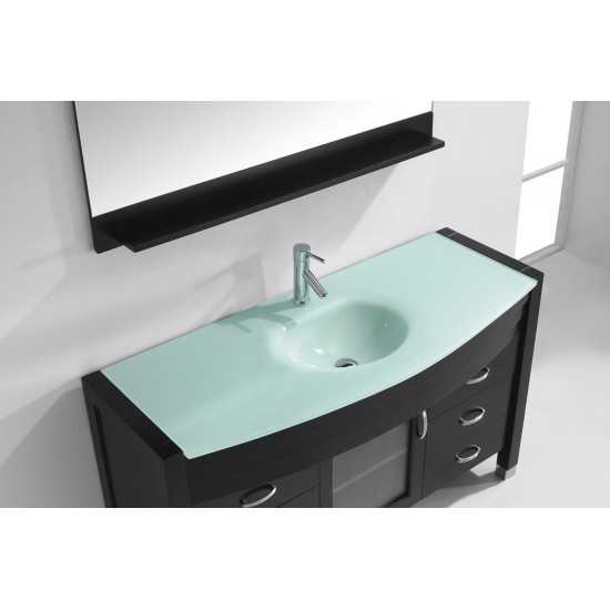 Ava 55" Single Bath Vanity in Espresso with Green Glass Top with Brushed Nickel Faucet and Matching Mirror