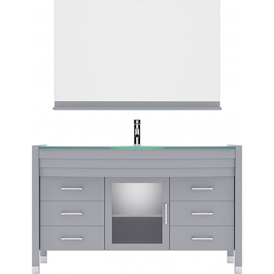 Ava 55" Single Bath Vanity in Gray with Green Glass Top and Matching Mirror