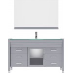 Ava 55" Single Bath Vanity in Gray with Green Glass Top with Brushed Nickel Faucet and Matching Mirror