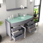 Ava 55" Single Bath Vanity in Gray with Green Glass Top with Brushed Nickel Faucet and Matching Mirror