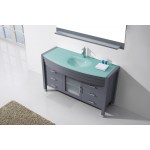 Ava 55" Single Bath Vanity in Gray with Green Glass Top with Brushed Nickel Faucet and Matching Mirror