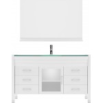 Ava 55" Single Bath Vanity in White with Green Glass Top and Matching Mirror