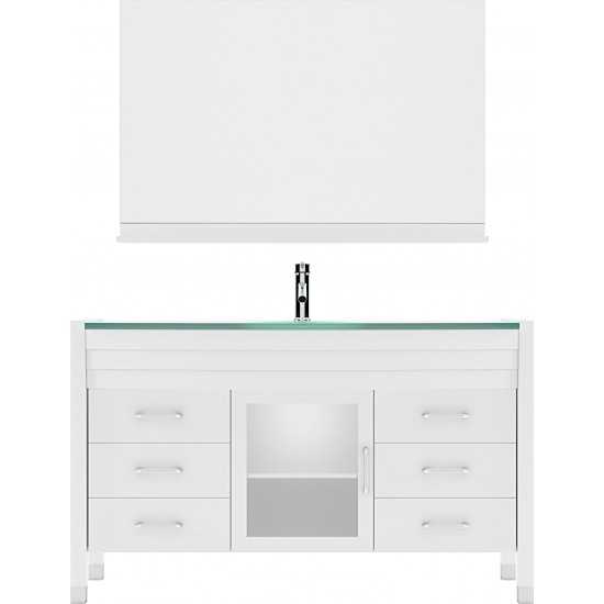 Ava 55" Single Bath Vanity in White with Green Glass Top and Matching Mirror