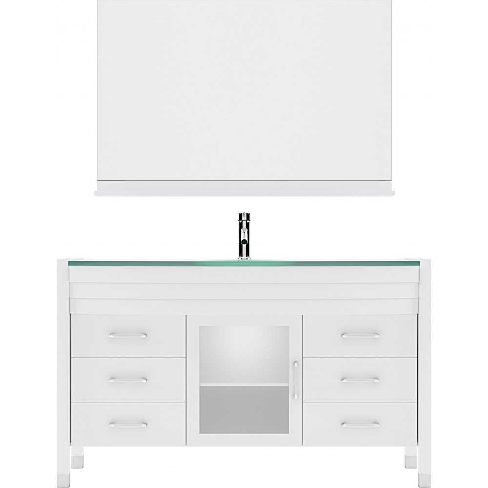 Ava 55" Single Bath Vanity in White with Green Glass Top and Matching Mirror