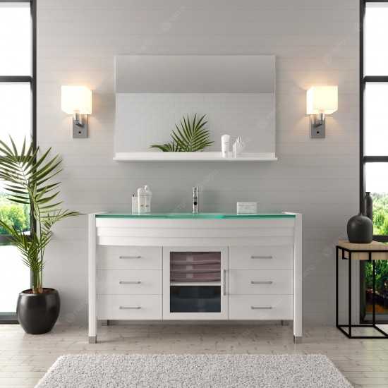 Ava 55" Single Bath Vanity in White with Green Glass Top and Matching Mirror