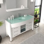 Ava 55" Single Bath Vanity in White with Green Glass Top and Matching Mirror