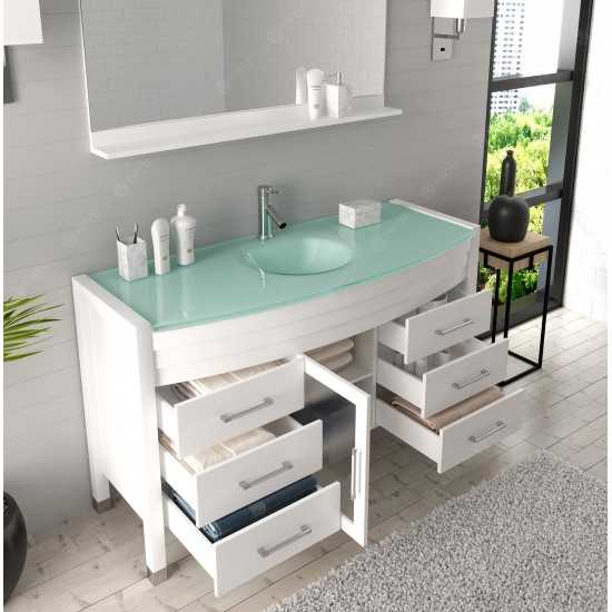 Ava 55" Single Bath Vanity in White with Green Glass Top and Matching Mirror