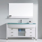 Ava 55" Single Bath Vanity in White with Green Glass Top with Brushed Nickel Faucet and Matching Mirror