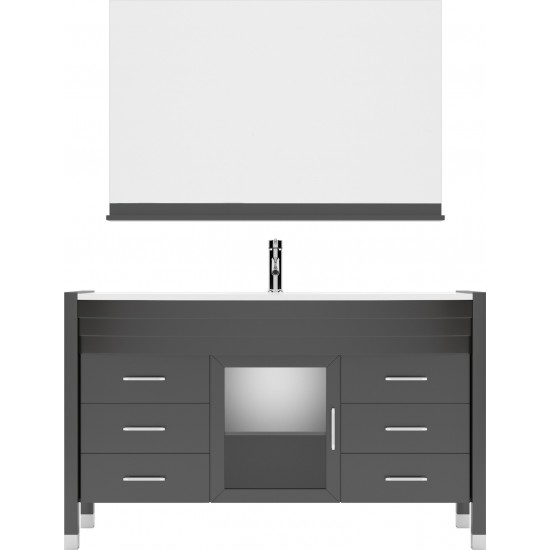 Ava 55" Single Bath Vanity in Espresso with White Engineered Stone Top and Round Sink with Brushed Nickel Faucet and Mirror