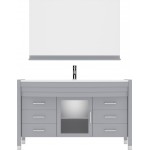 Ava 55" Single Bath Vanity in Gray with White Engineered Stone Top and Round Sink and Matching Mirror