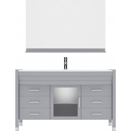 Ava 55" Single Bath Vanity in Gray with White Engineered Stone Top and Round Sink and Matching Mirror