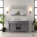 Ava 55" Single Bath Vanity in Gray with White Engineered Stone Top and Round Sink and Matching Mirror