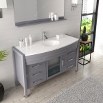 Ava 55" Single Bath Vanity in Gray with White Engineered Stone Top and Round Sink with Brushed Nickel Faucet and Matching Mir