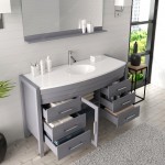 Ava 55" Single Bath Vanity in Gray with White Engineered Stone Top and Round Sink with Brushed Nickel Faucet and Matching Mir