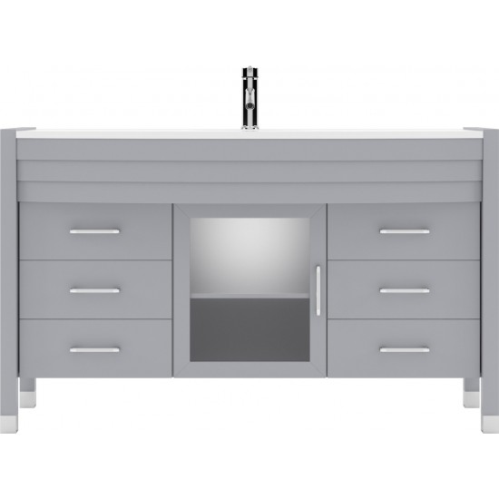 Ava 55" Single Bath Vanity in Gray with White Engineered Stone Top and Round Sink