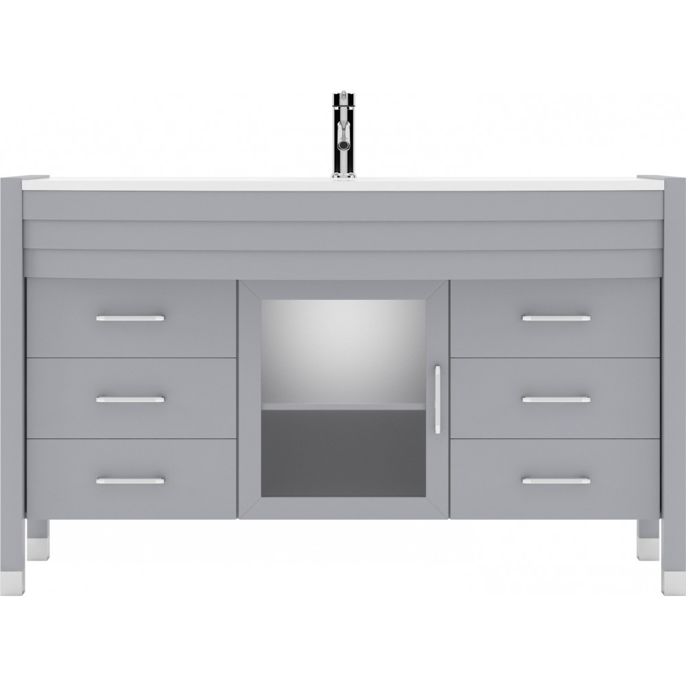 Ava 55" Single Bath Vanity in Gray with White Engineered Stone Top and Round Sink