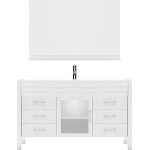 Ava 55" Single Bath Vanity in White with White Engineered Stone Top and Round Sink and Matching Mirror