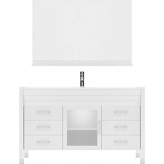 Ava 55" Single Bath Vanity in White with White Engineered Stone Top and Round Sink and Matching Mirror