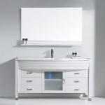 Ava 55" Single Bath Vanity in White with White Engineered Stone Top and Round Sink with Brushed Nickel Faucet and Mirror