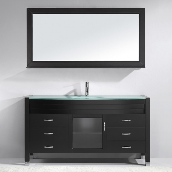 Ava 61" Single Bath Vanity in Espresso with Green Glass Top and Matching Mirror