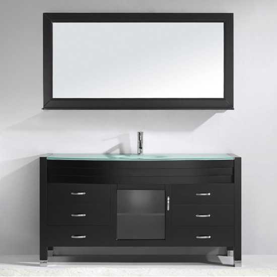 Ava 61" Single Bath Vanity in Espresso with Green Glass Top with Brushed Nickel Faucet and Matching Mirror