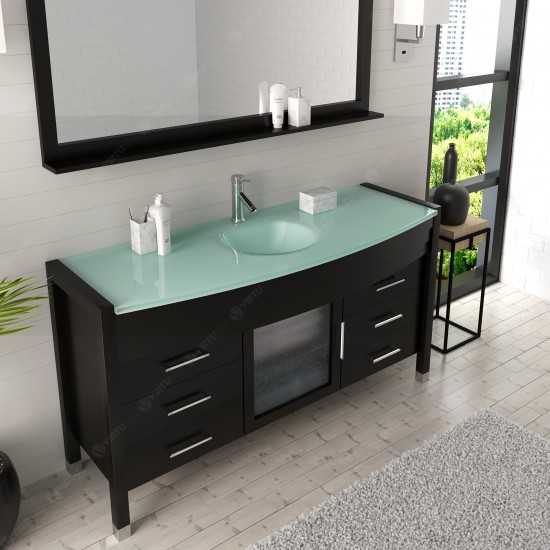 Ava 61" Single Bath Vanity in Espresso with Green Glass Top with Brushed Nickel Faucet and Matching Mirror