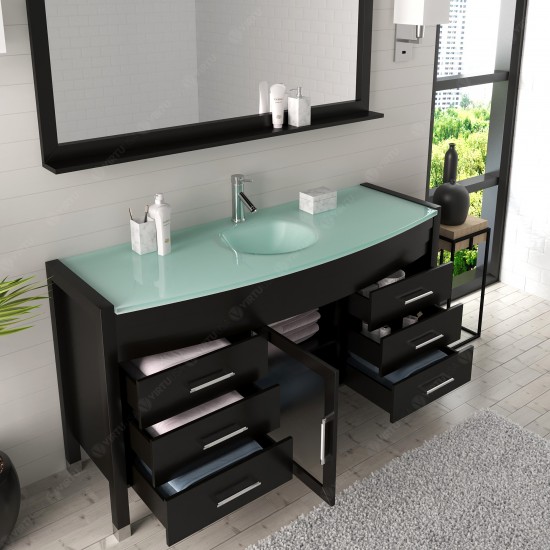 Ava 61" Single Bath Vanity in Espresso with Green Glass Top with Brushed Nickel Faucet and Matching Mirror