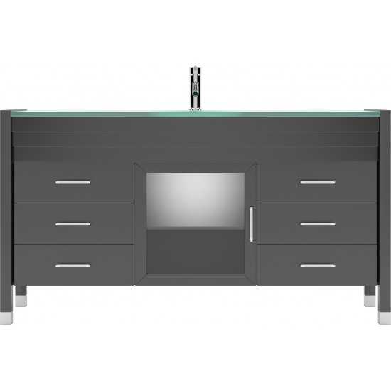 Ava 61" Single Bath Vanity in Espresso with Green Glass Top with Brushed Nickel Faucet