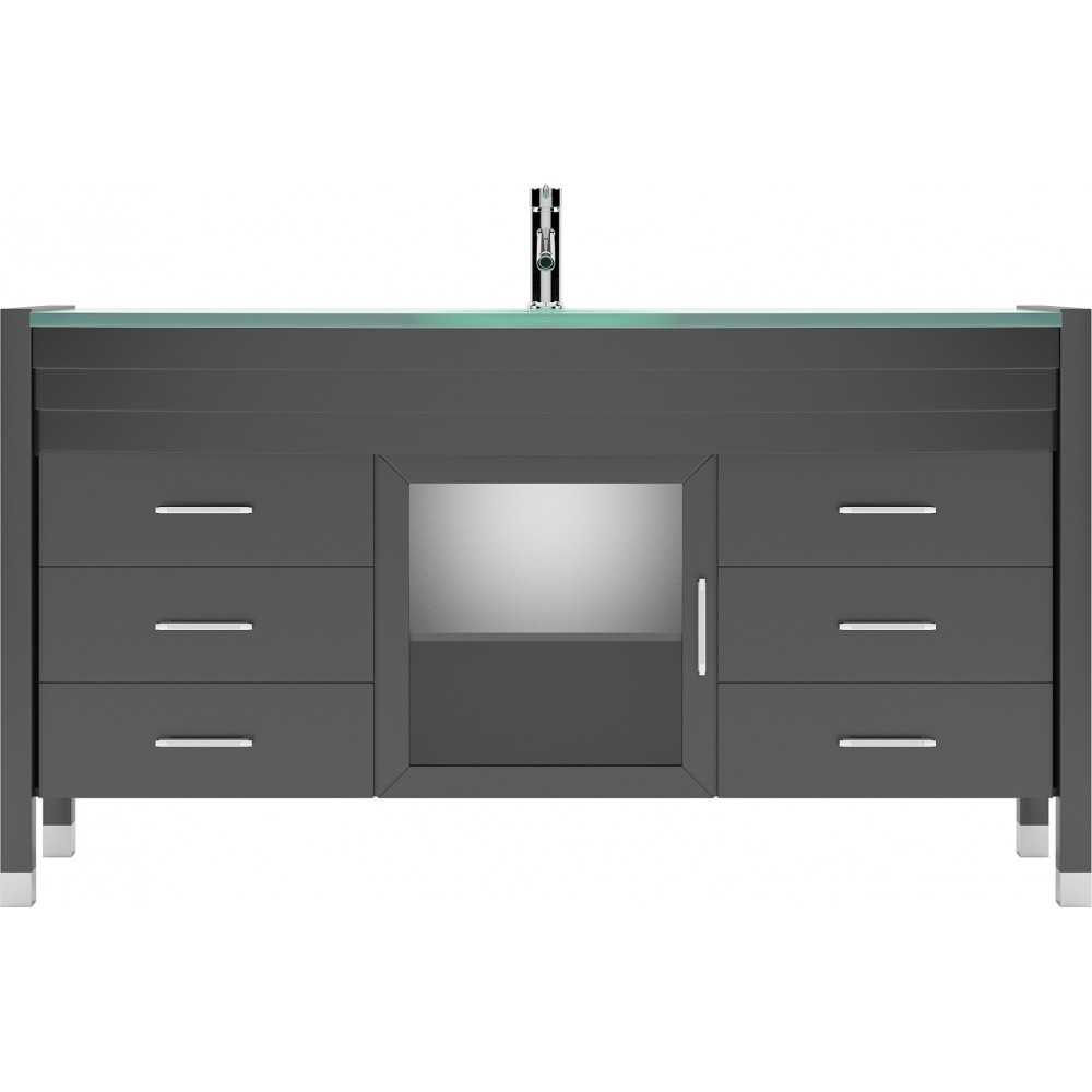 Ava 61" Single Bath Vanity in Espresso with Green Glass Top with Brushed Nickel Faucet