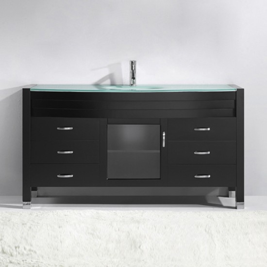 Ava 61" Single Bath Vanity in Espresso with Green Glass Top with Brushed Nickel Faucet