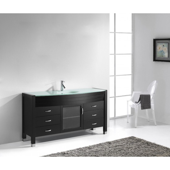 Ava 61" Single Bath Vanity in Espresso with Green Glass Top with Brushed Nickel Faucet