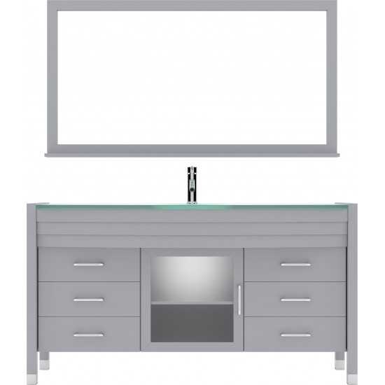 Ava 61" Single Bath Vanity in Gray with Green Glass Top and Matching Mirror